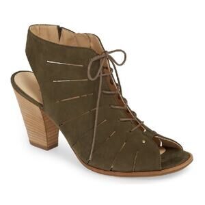 Paul Green Cosmo Peep Toe Sandal in Olive Nubuck Size 7.5